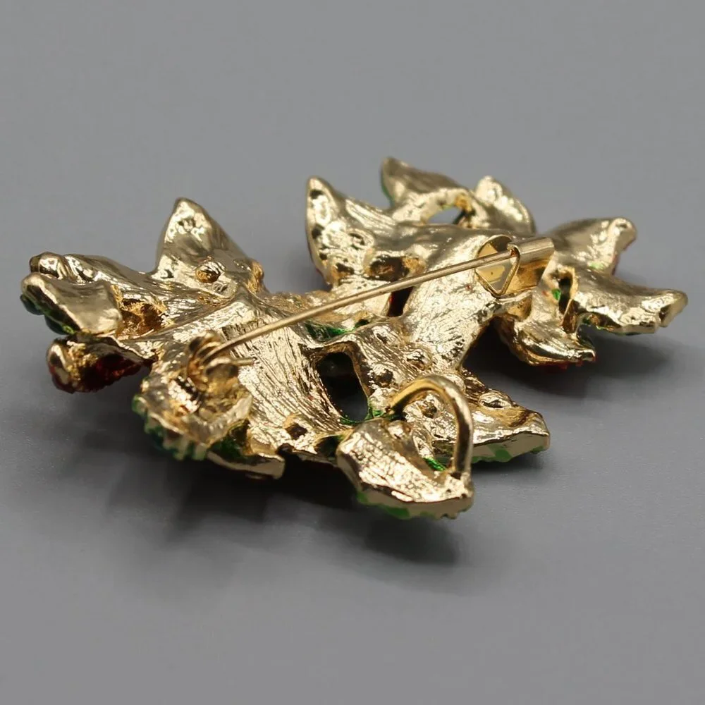 Poinsettia flower pin brooch jewelry Holidays Christmas yellow gold red green